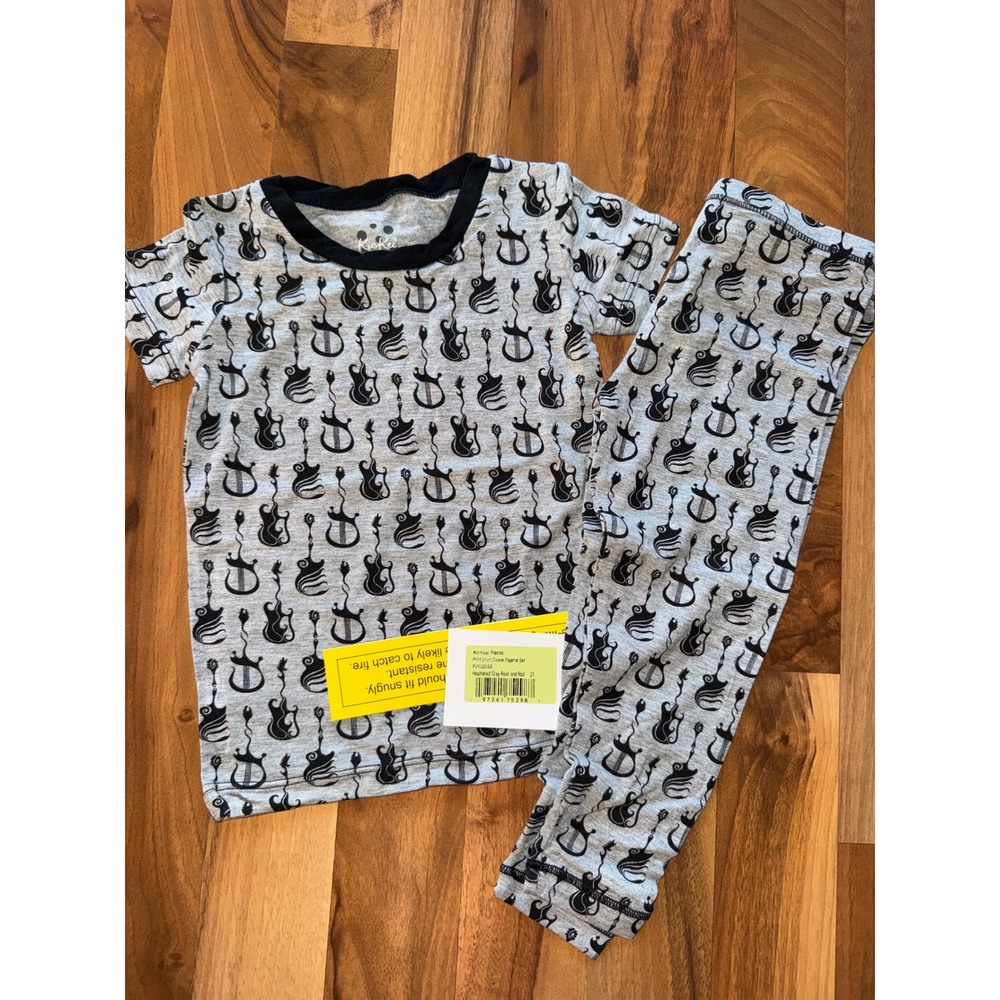 KicKee Pants‎ Pajama Set Kids 2T Heathered Gray NEW Rock and Roll guitar flame